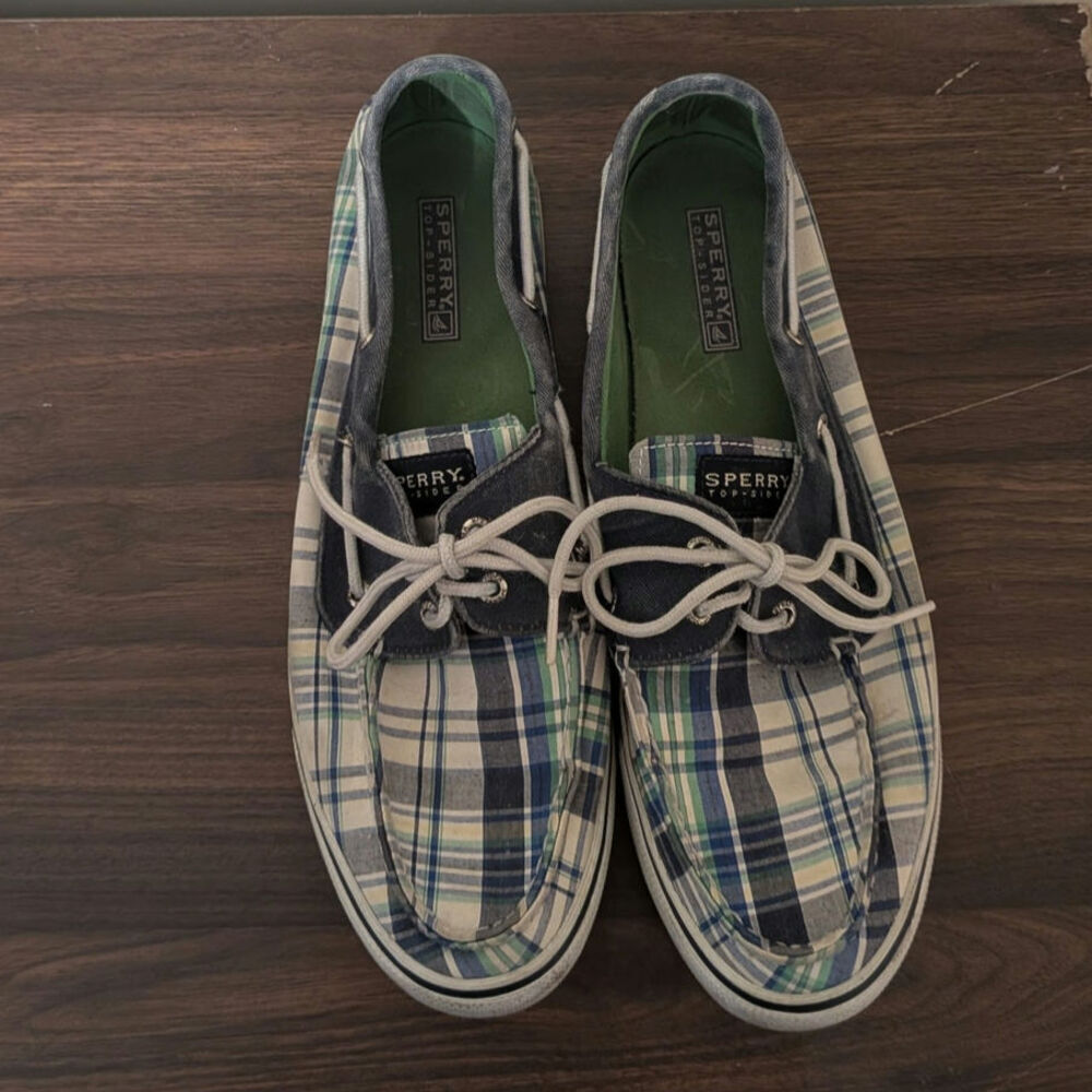 Sperry Top Sider Blue & Green Plaid Slip On Shoes
